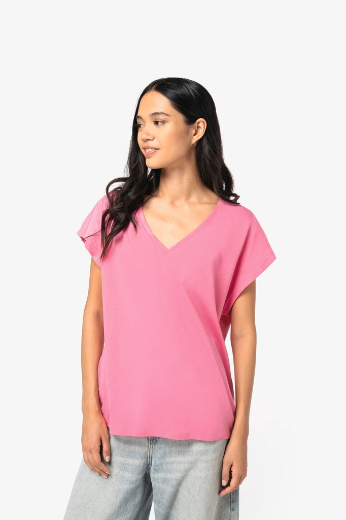 [NS312-SeaBlue-S] NS312 - T-shirt écoresponsable loose à col V femme - SeaBlue (S)
