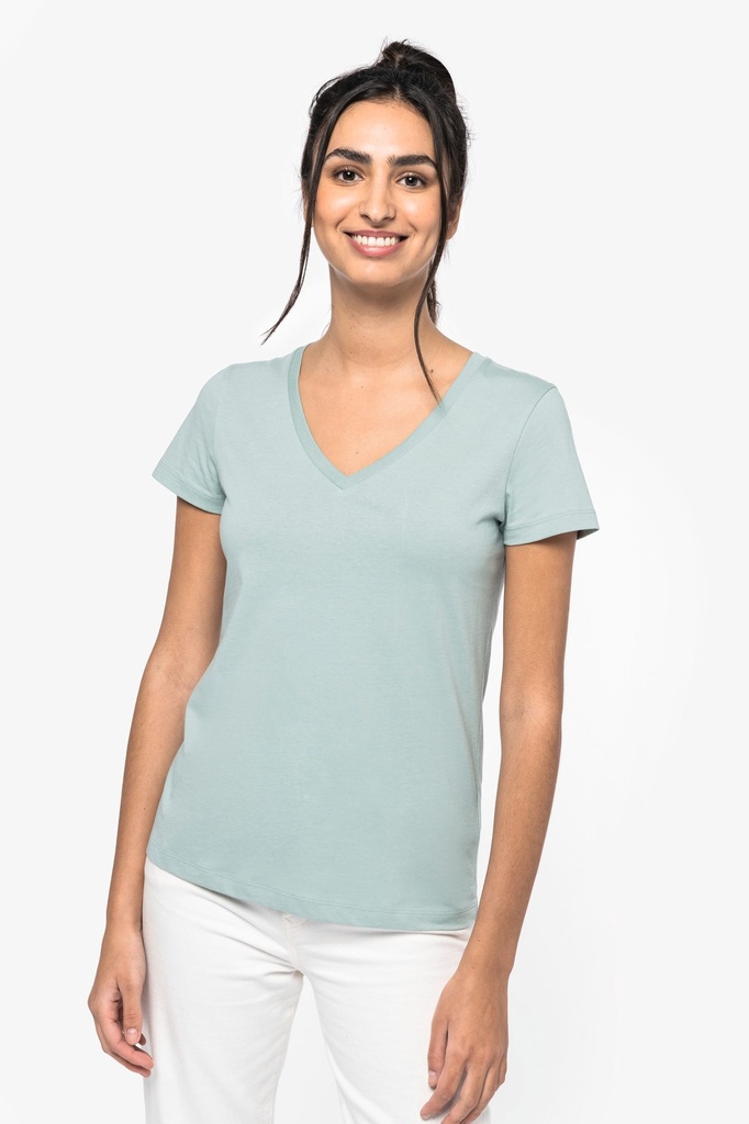 [NS334-Ivory-XS] NS334 - T-shirt écoresponsable col V femme - Ivory (XS)