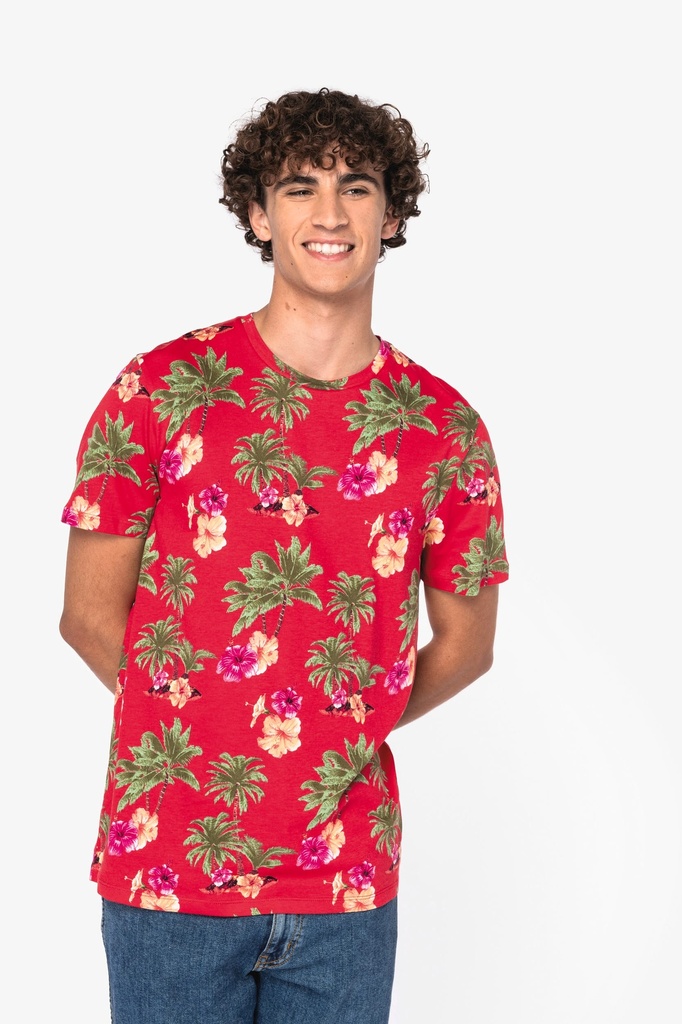 [NS350-NavyParadiseBird-XS] NS350 - T-shirt écoresponsable imprimé tropical homme - NavyParadiseBird (XS)