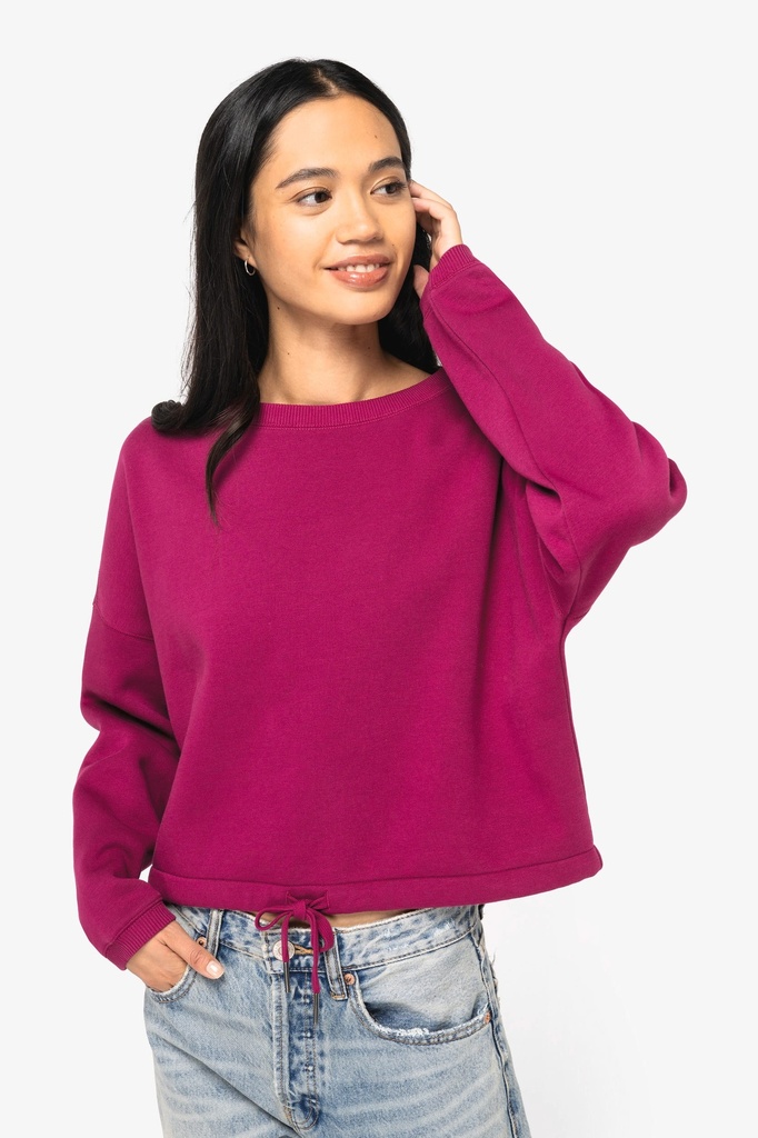[NS429-WetSand-XS] NS429 - Sweat-shirt écoresponsable à col rond oversize crop femme - WetSand (XS)