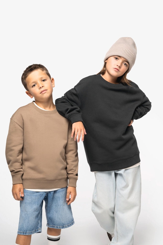 [NS437-Driftwood-12/14ans] NS437 - Sweat-shirt écoresponsable à col rond oversize enfant - Driftwood (12/14 ANS)