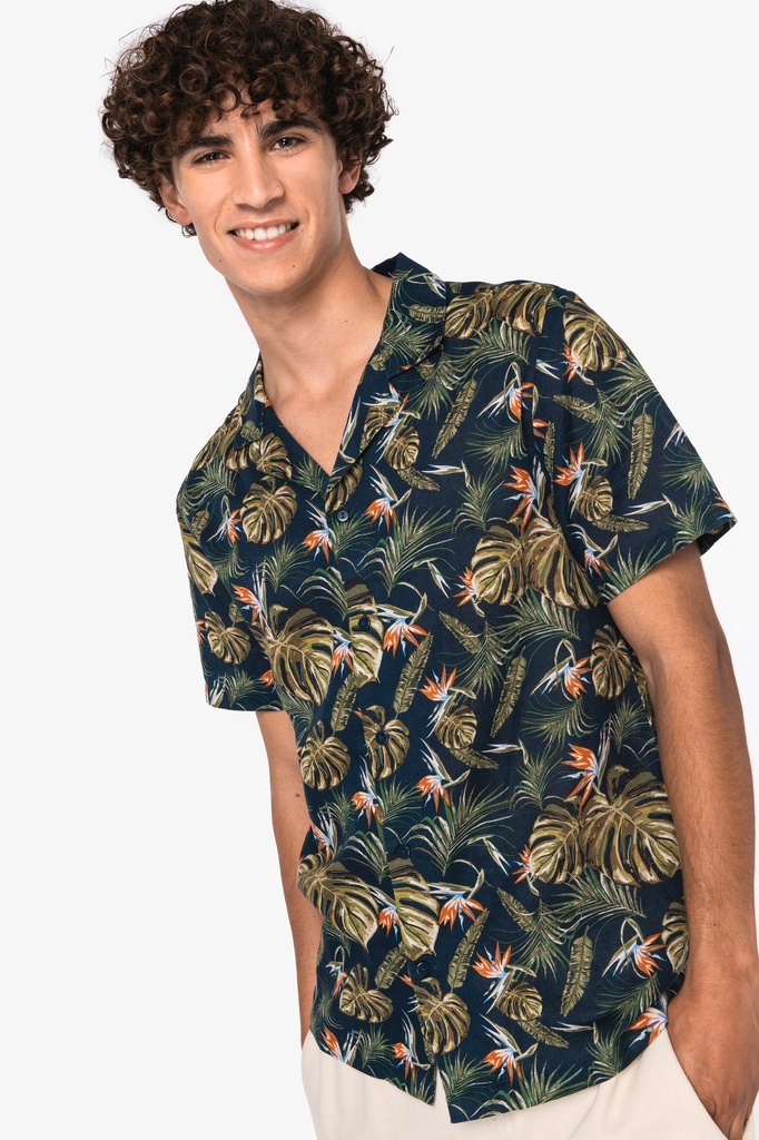 [NS529-RedHawaiian-XS] NS529 - Chemise écoresponsable imprimé hawaïen homme  - RedHawaiian (XS)