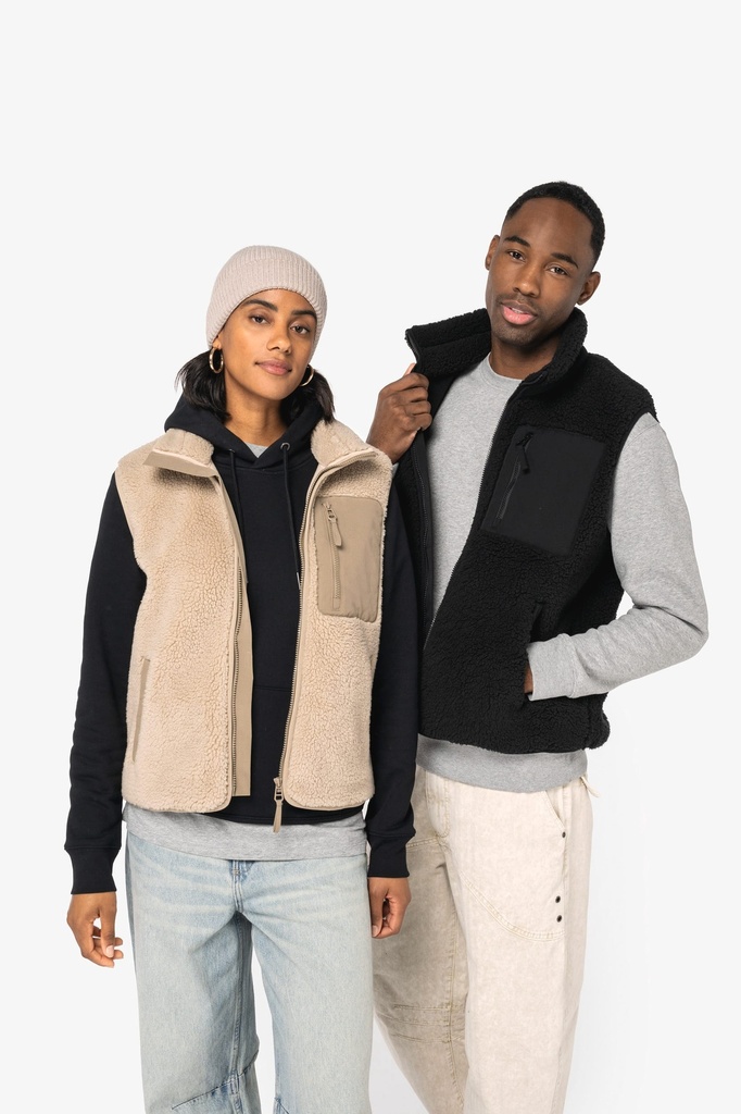 [NS624-Black-2XS] NS624 - Bodywarmer écoresponsable en sherpa unisexe - Black (2XS)