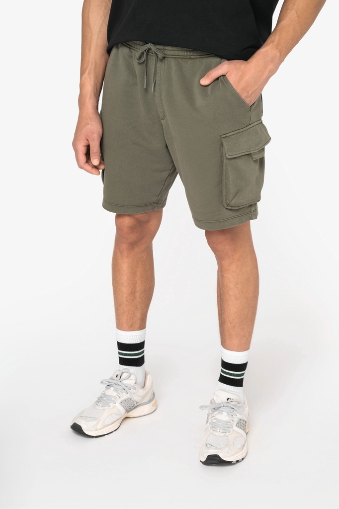 [NS717-WashedNavyBlue-XS] NS717 - Short cargo écoresponsable délavé French Terry homme - WashedNavyBlue (XS)