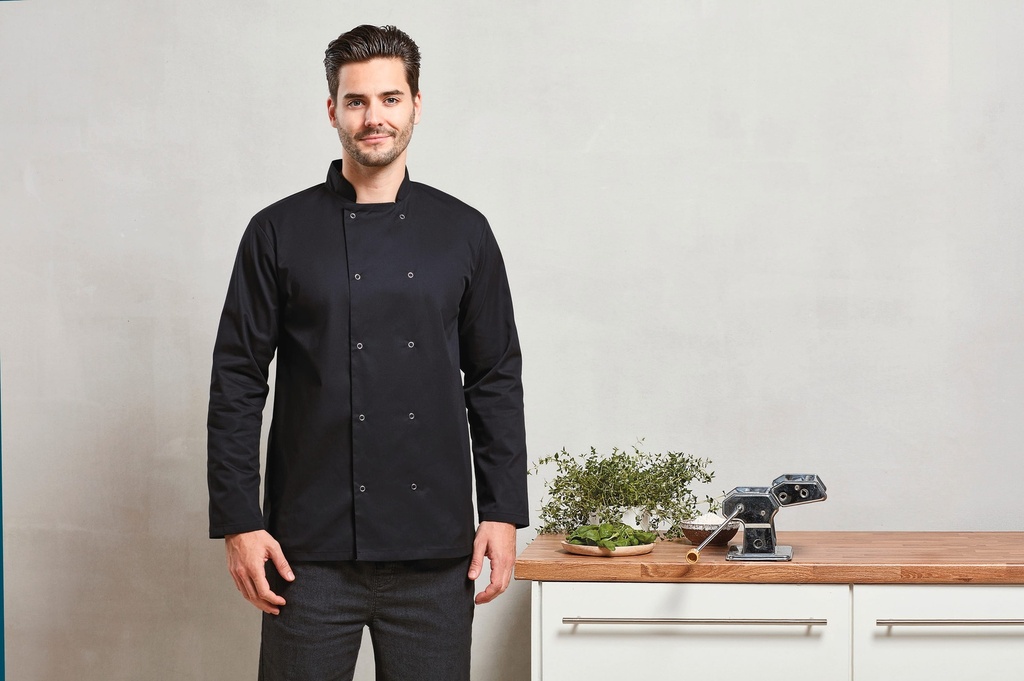 PR665 - Veste de cuisine manches longues à boutons pression - Black