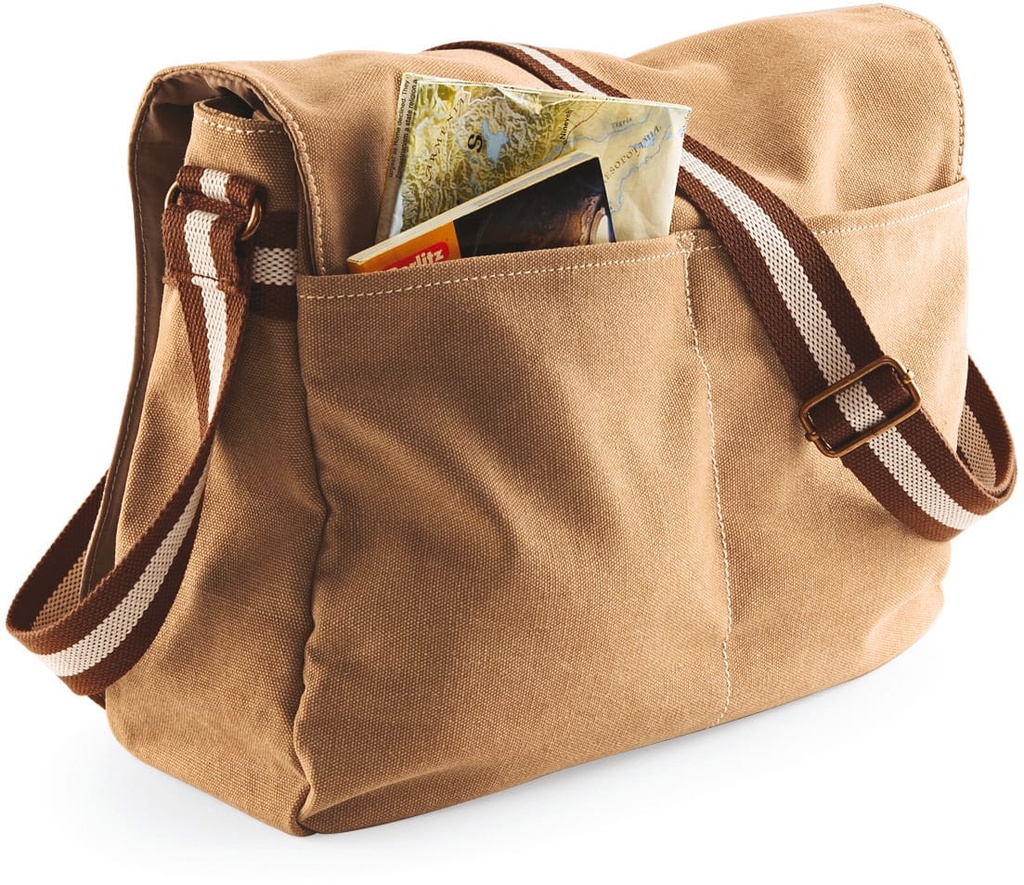 [QD610-Sahara-OneSize] QD610 - Sac courrier vintage en toile - Sahara