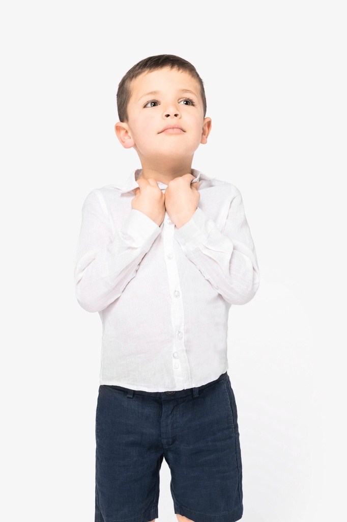 [SP512-NavyBlue-10/12ans] SP512 - Chemise en lin enfant - NavyBlue (10/12 ans)