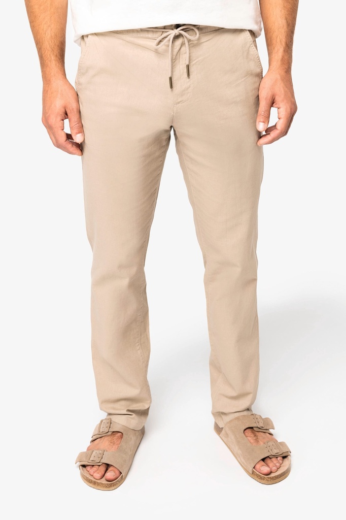 [SP708-NavyBlue-XS] SP708 - Pantalon écoresponsable en lin et coton bio homme - NavyBlue (XS)