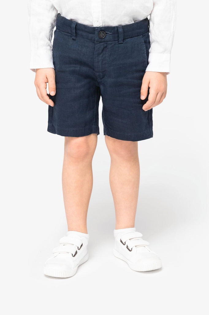 [SP709-NavyBlue-10/12ans] SP709 - Bermuda en lin enfant - NavyBlue (10/12 ans)
