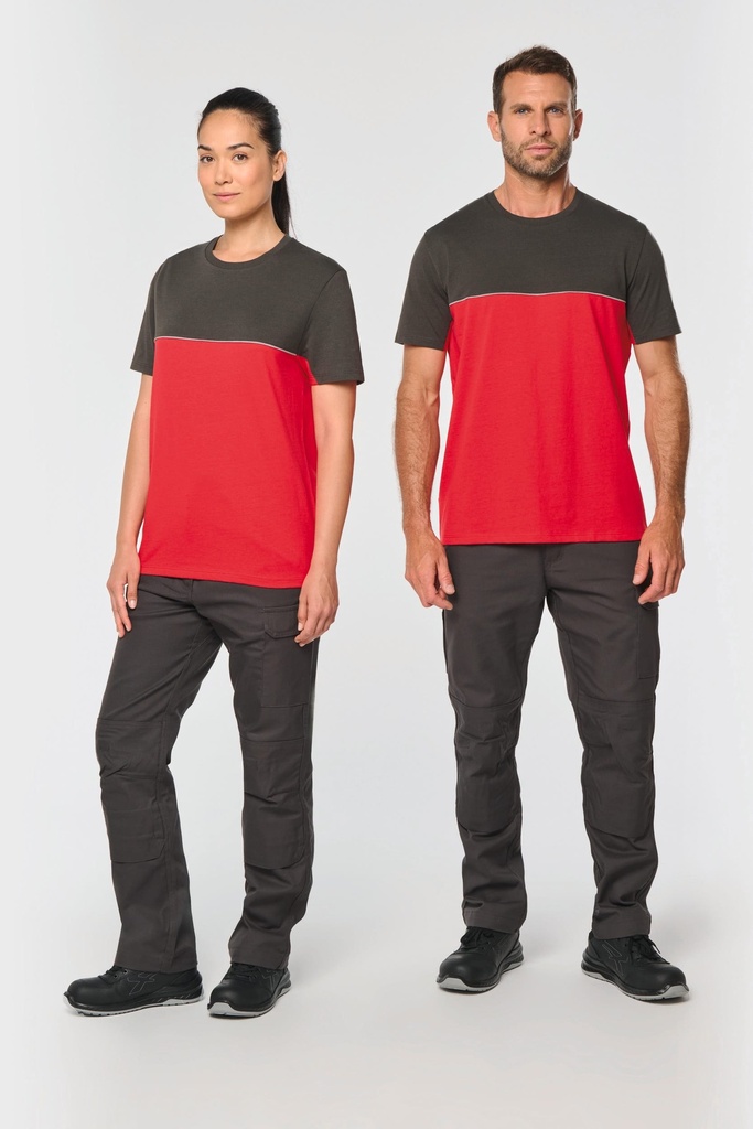 [WK304-Black_Red-XS] WK304 - T-shirt bicolore écoresponsable manches courtes unisexe - Black_Red (XS)