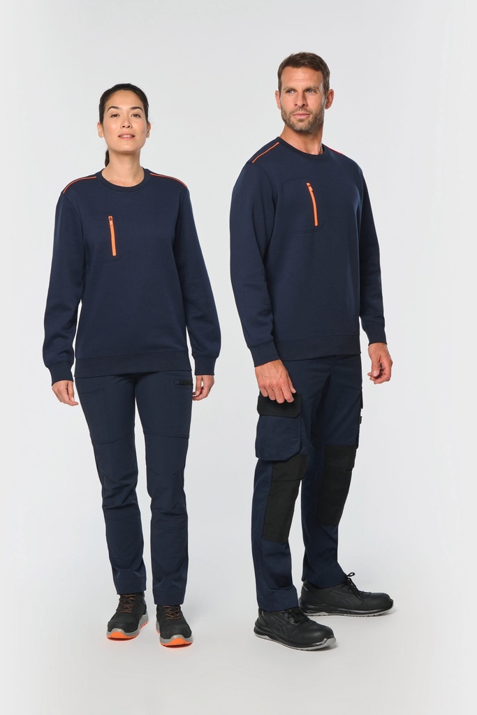 [WK403-Navy_FluorescentOrange-XS] WK403 - Sweat-shirt Day To Day zip poche contrastée unisexe - Navy_FluorescentOrange (XS)