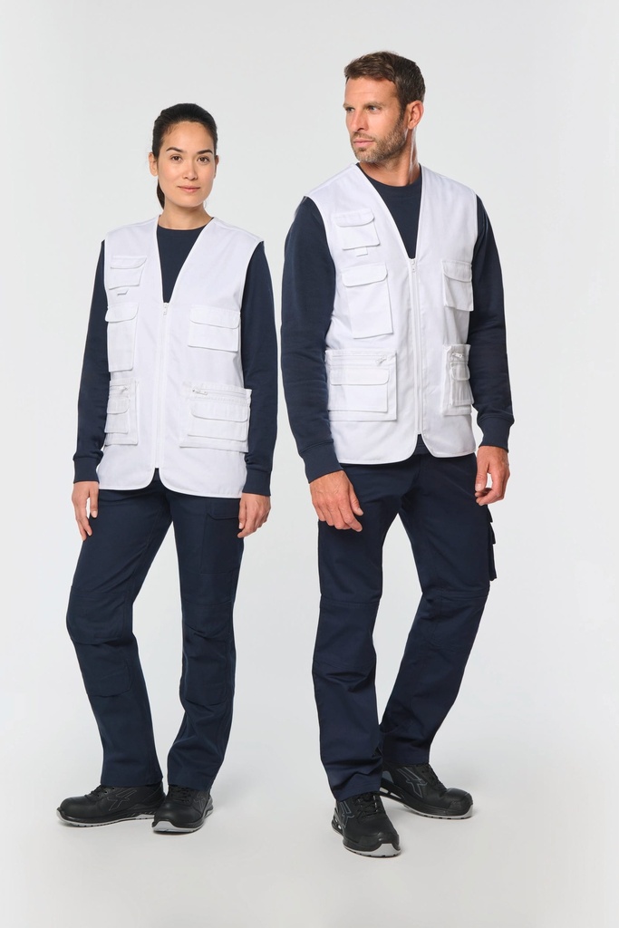 [WK609-Navy-XS] WK609 - Gilet polycoton multipoches doublé unisexe - Navy (XS)