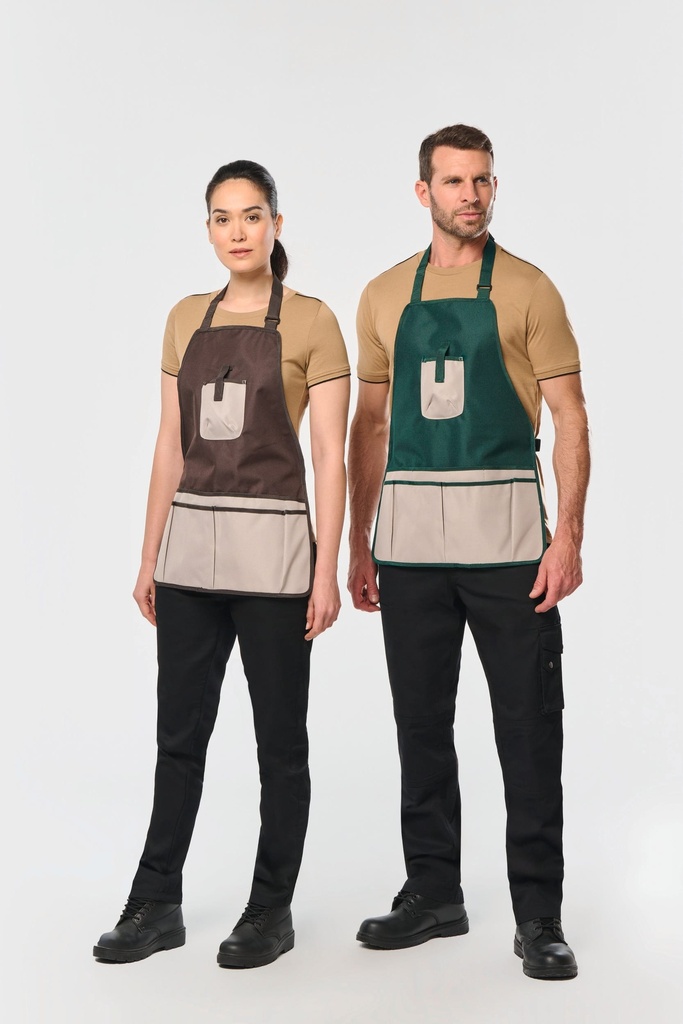 [WK840-BottleGreen_Beige-OneSize] WK840 - Tablier de jardinier imperméable écoresponsable unisexe - BottleGreen_Beige