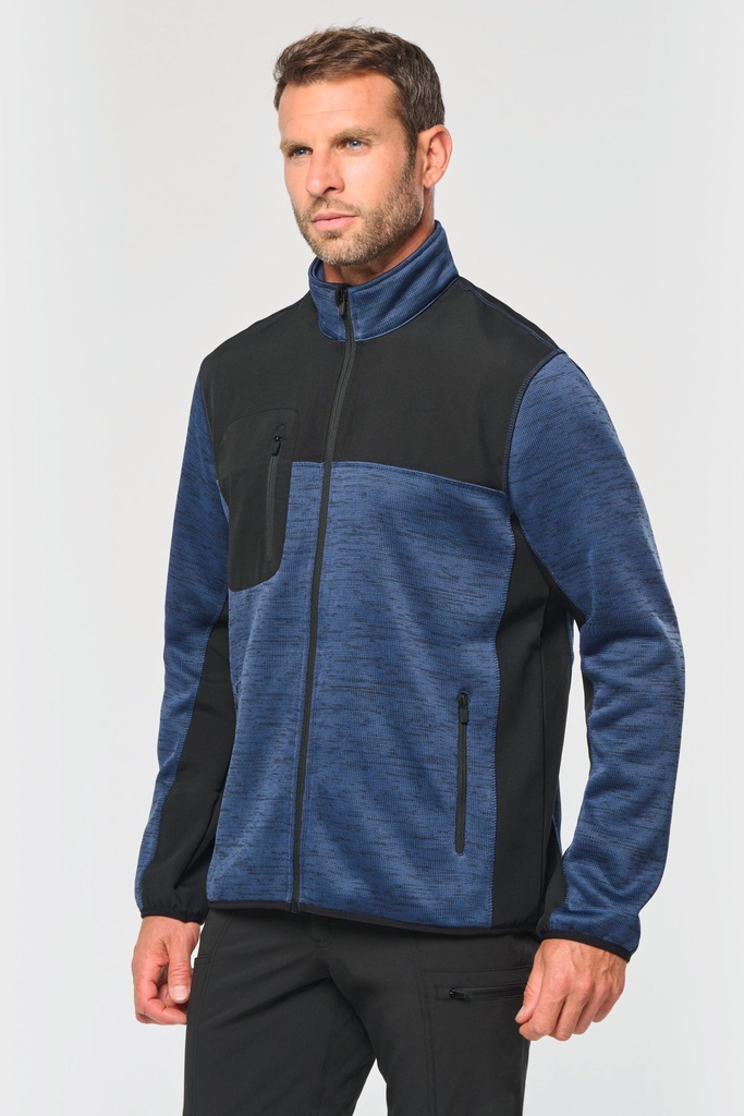 [WK9108-NavyMelange_Black-S] WK9108 - Veste recyclée en polytricot homme - NavyMelange_Black (S)