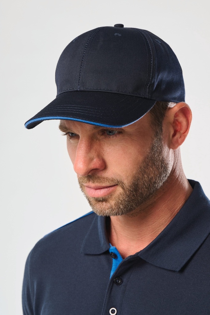 [WKP145-Navy_White-OneSize] WKP145 - Casquette sandwich contrasté 6 panneaux OEKO-TEX® STANDARD 100 - Navy_White