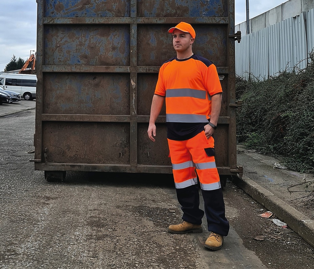 [YHVJ400-HiVisOrange_Navy-S] YHVJ400 - T-shirt bicolore Hi-vis - HiVisOrange_Navy (S)