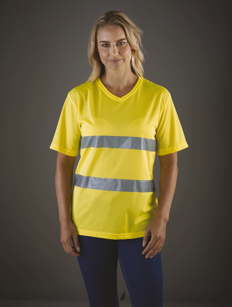 [YHVJ910-HiVisYellow-S] YHVJ910 - T-shirt col V haute visibilité Top Cool - HiVisYellow (S)