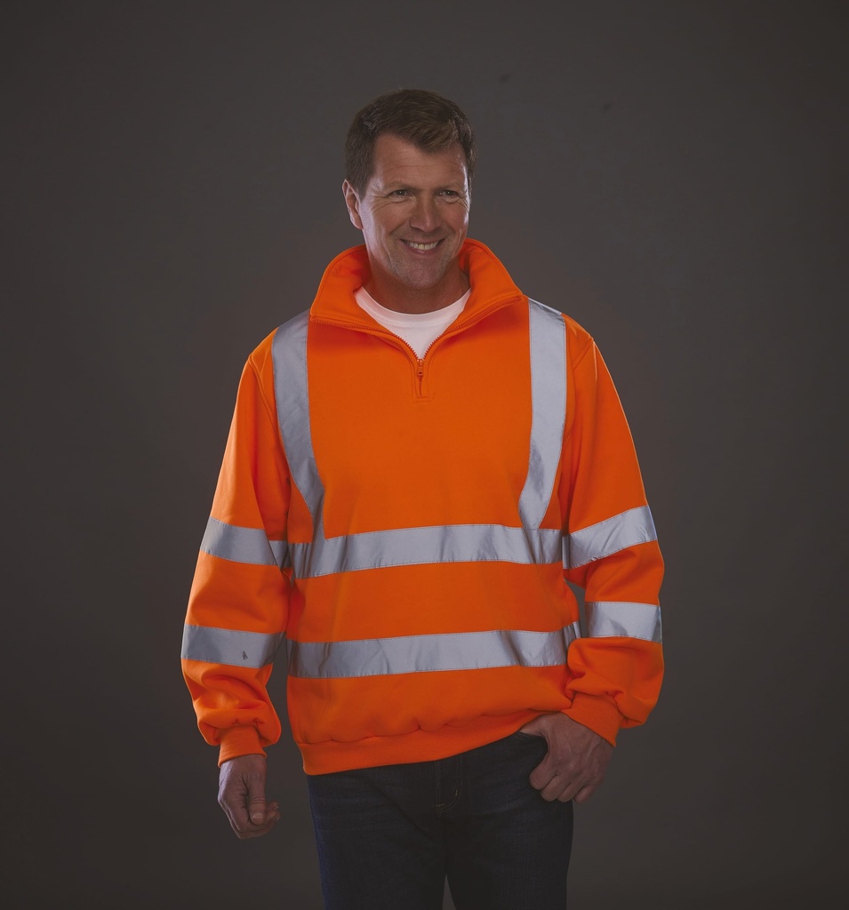 [YHVK06-HiVisOrange-S] YHVK06 - Sweat-shirt 1/4 zip haute visibilité - HiVisOrange (S)
