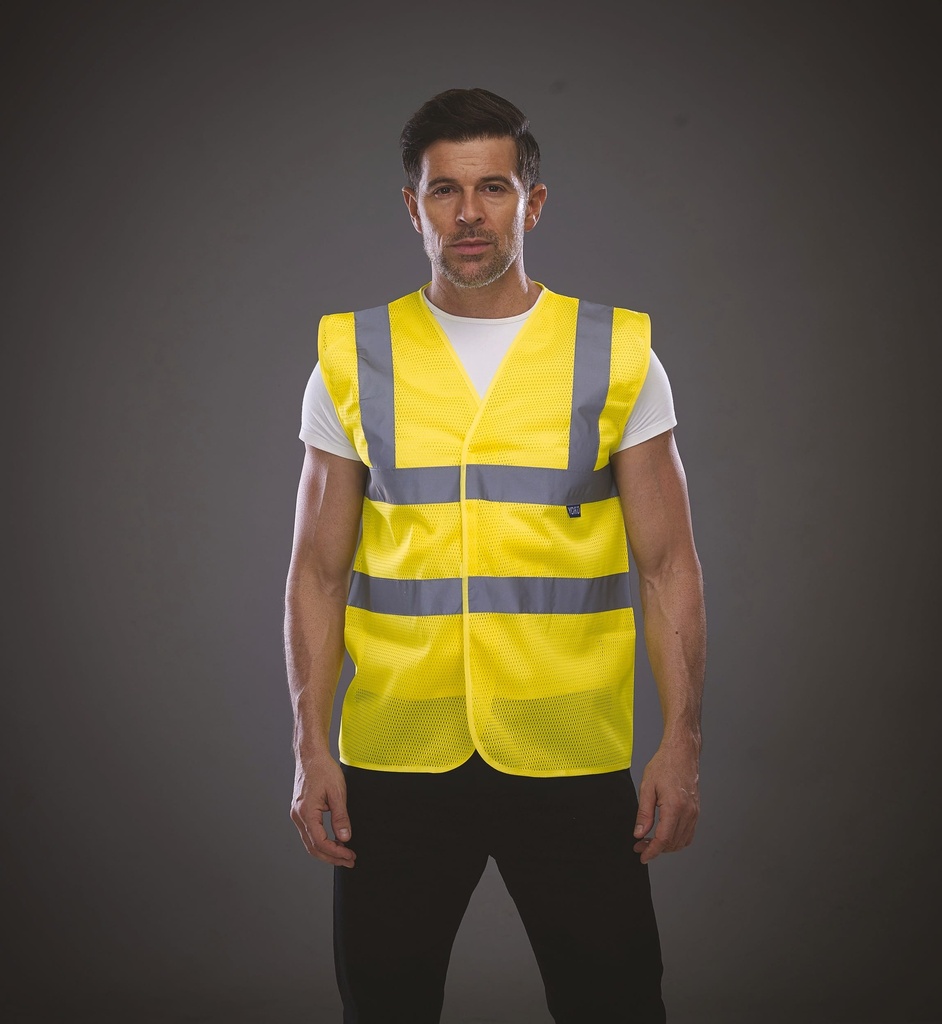 [YHVW120-Black-M] YHVW120 - Gilet haute visibilité à maille ajourée recyclée - Black (M)
