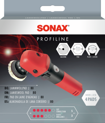 [04941410SONAX] SONAX 04941410 PROFILINE Tampon en laine d'agneau 80mm (lot de 4 pièces)