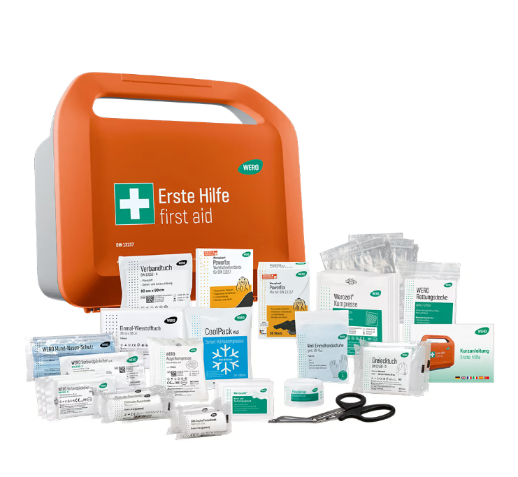 [206556WE] WERO Smart Case - klein Erste-Hilfe-Koffer nach DIN 13157, inkl. Wandhalterung mit PowerTex Pflaster, Maße: 36 x 32 x 15 cm
