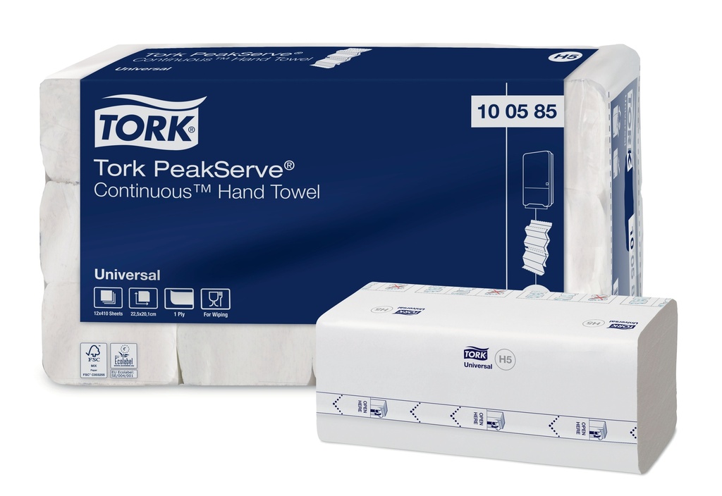 [100585] 100585 Essuie-mains continus Tork PeakServe® 1 pli Blanc H5 Universal (12 Unités / Colis) (45 Colis / Palette)